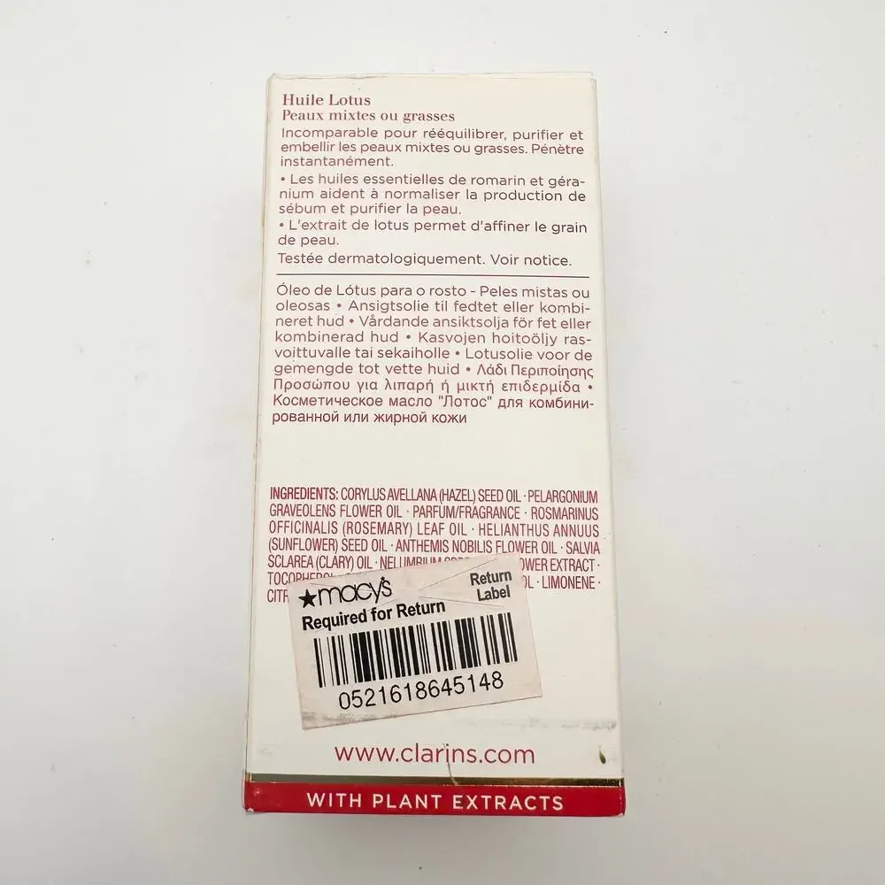 Clarins NIB Sealed Lotus Face Treatment Oil 30ml 1 fl oz